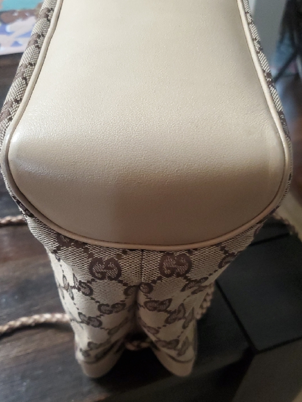 Gucci Beige and Brown GG Canvas Drawstring Tote with Braided Handles - Picture 10 of 16